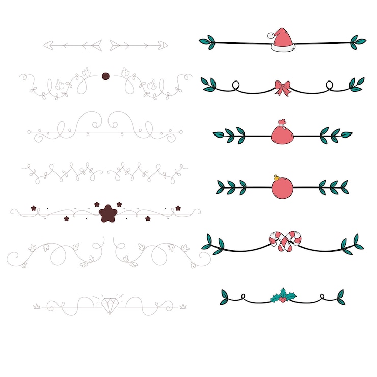 Vector ornamento de flores dibujado a mano, divisores de texto, flechas y elementos de diseño de laurel