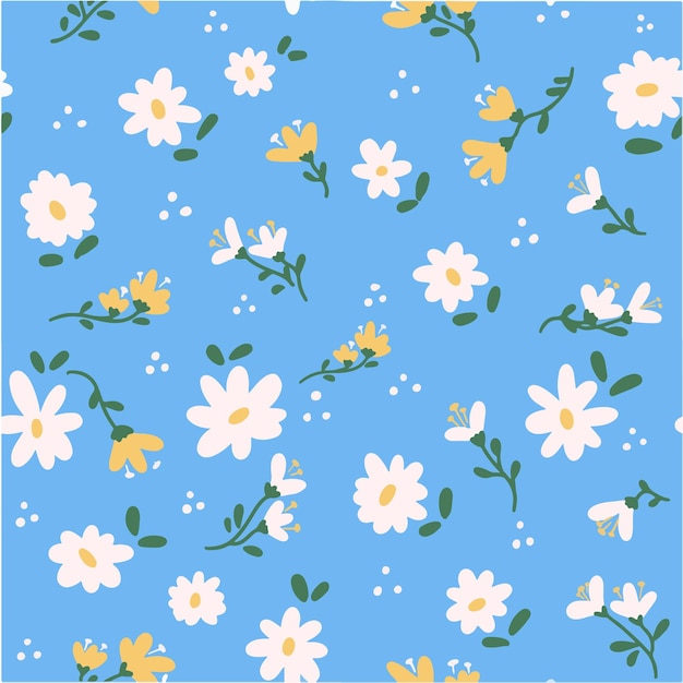 Ornamento de flores frescas premium vector doodle pattern