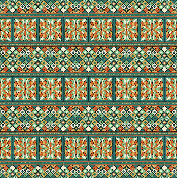 Ornamento del folclore geométrico ikat. étnico tribal. patrón de rayas sin costuras en estilo azteca. figura bordado tribal. indio, escandinavo, gitano, mexicano, patrón popular.
