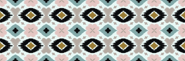 Ornamento folclórico geométrico Ikat con diamantes y flores. Alfombra africana. Textura de vector étnico tribal. Patrones sin fisuras en estilo azteca. Bordado popular. Batik indio. Decoración mexicana.