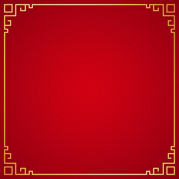 Ornamento de la frontera chino oriental sobre fondo rojo.