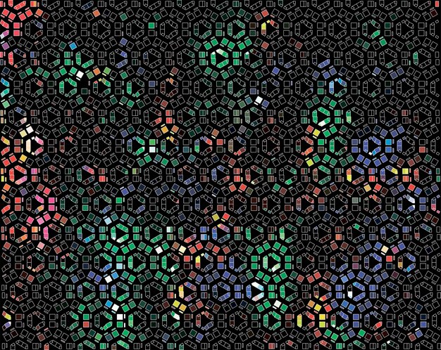 Ornamento geométrico colorido del mosaico abstracto del vector en un fondo negro