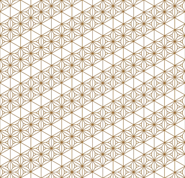 Ornamento geométrico japonés tradicional de patrones sin fisuras. Líneas de color dorado.