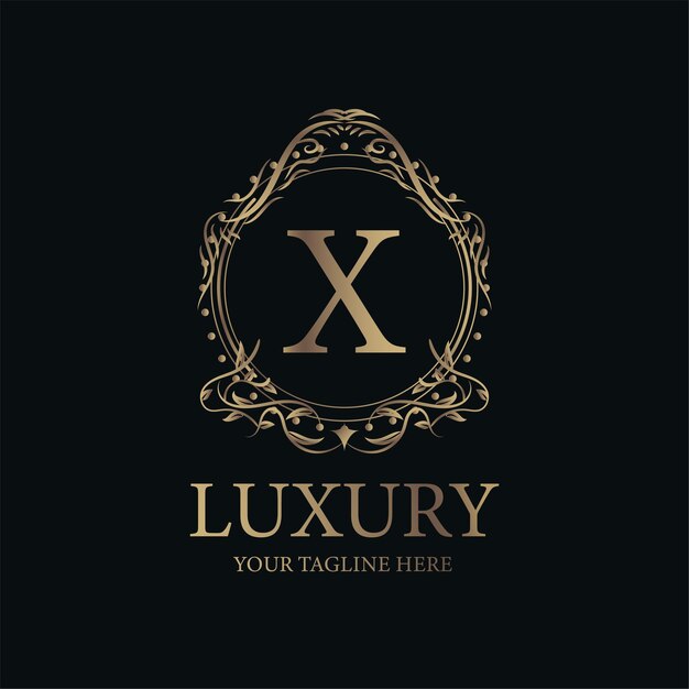 Ornamento de lujo de la letra X o diseño de plantilla de logotipo de marco floral.