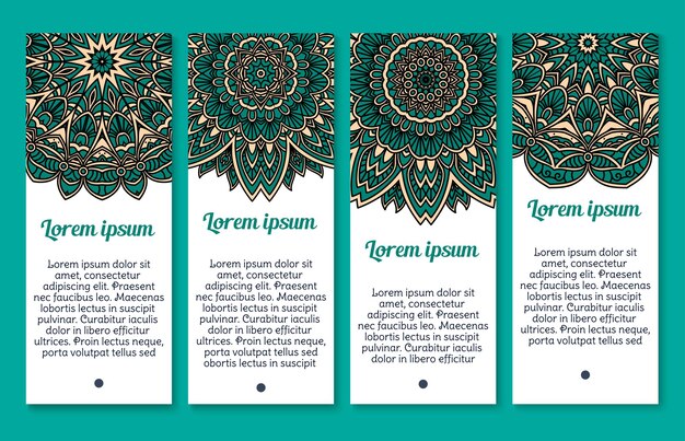 Ornamento de mandala o conjunto de banners vectoriales de Paisley