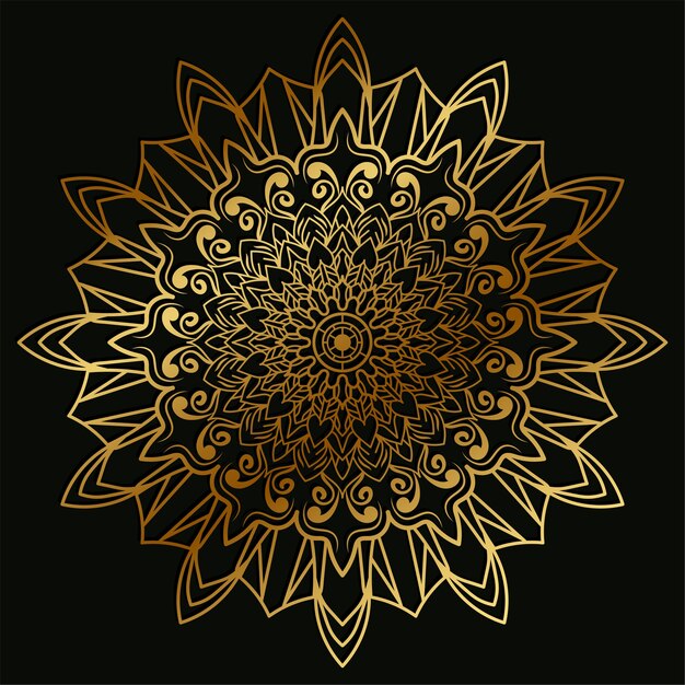 Ornamento de Mandala o diseño de fondo de flores color dorado.