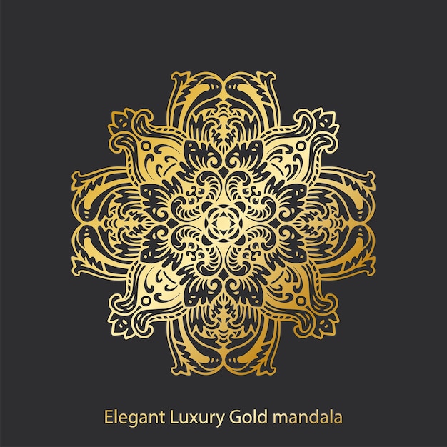 Ornamento de mandala de oro de lujo elegante estilo dibujado a mano ilustración de fondo oscuro aislado