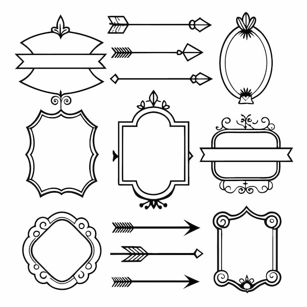 Ornamento de marcos antiguos y elementos decorativos Ilustración en blanco y negro