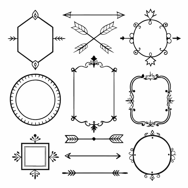 Ornamento de marcos antiguos y elementos decorativos Ilustración en blanco y negro