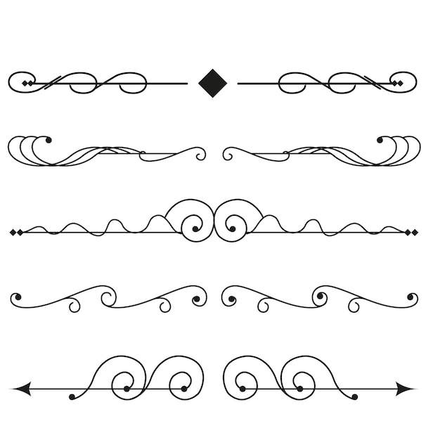 Ornamento de marcos antiguos y elementos de rollo Caligrafía clásica remolinos swashes motivos florales Bueno