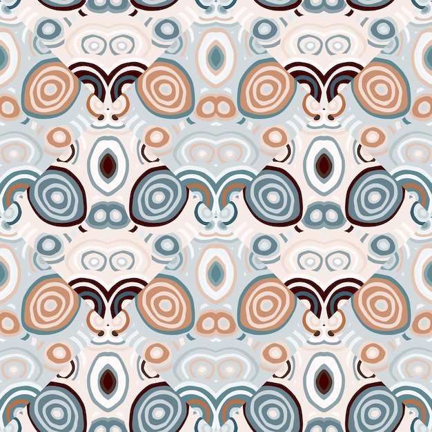 Ornamento de mosaico abstracto decorativo Caleidoscopio de patrones sin fisuras Fondo de pantalla de formas de círculo dibujado a mano