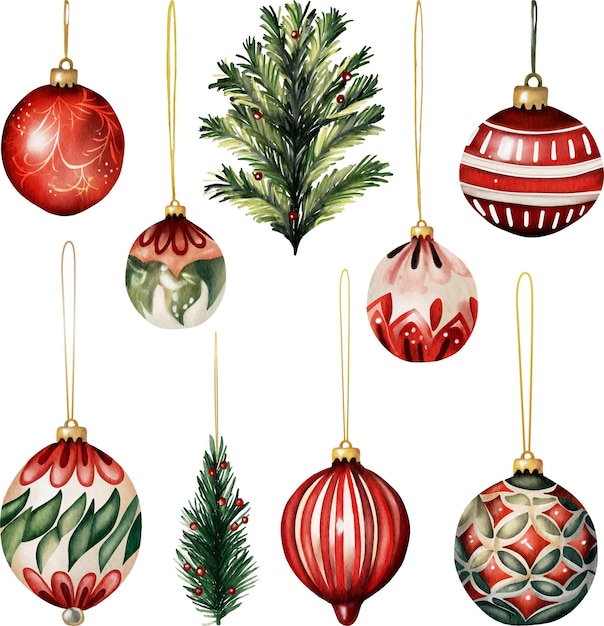 Ornamento navideño de acuarela para decoración Conjunto de decoración navideña