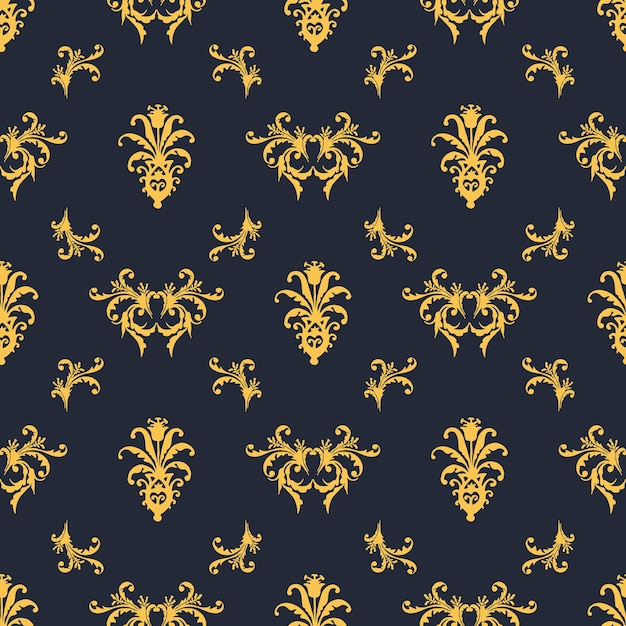 Ornamento de oro y azul oscuro de vector transparente para embalaje de papel tapiz de tela damasco adornado