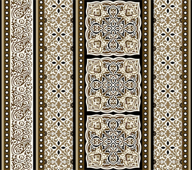 Ornamento de paisley y borde floral en beige marrón y blanco