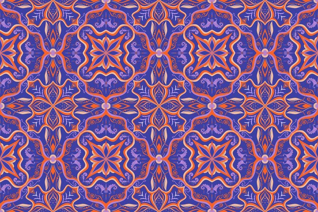 Ornamento persa violeta mandarina patrón sin costuras étnico azulejos de fantasía floral para papel tapiz de tela