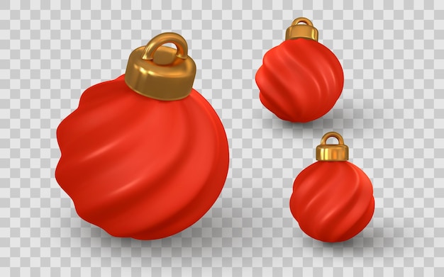 Ornamento realista de bola de Navidad roja con gorra dorada Decoración festiva de vacaciones en fondo 3D