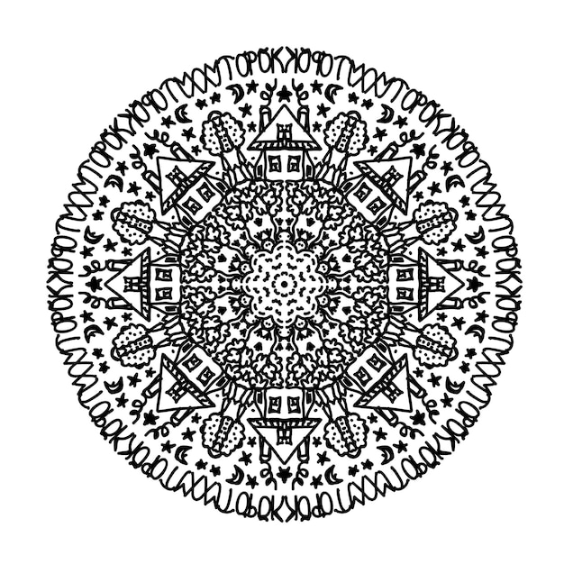 Ornamento de la tarjeta en blanco y negro con mandala. elemento de círculo geométrico hecho en vector.