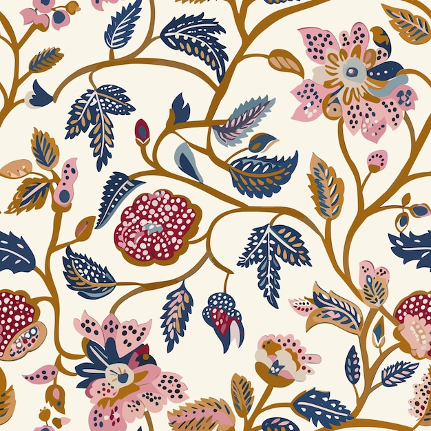 Ornamento tradicional Muhgal Kalamkari Patrón sin costuras