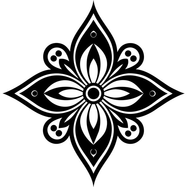 Ornamento vectorial floral silueta de color negro fondo blanco 149
