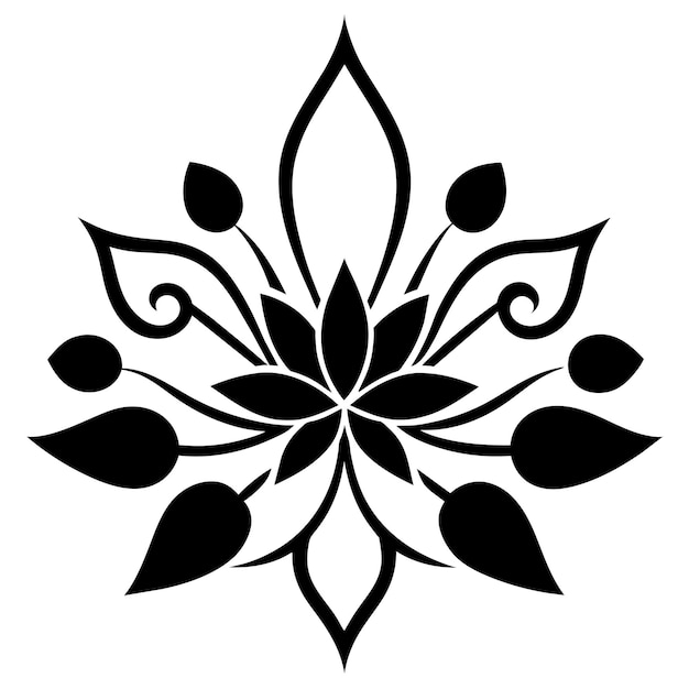 Ornamento vectorial floral silueta de color negro fondo blanco 161