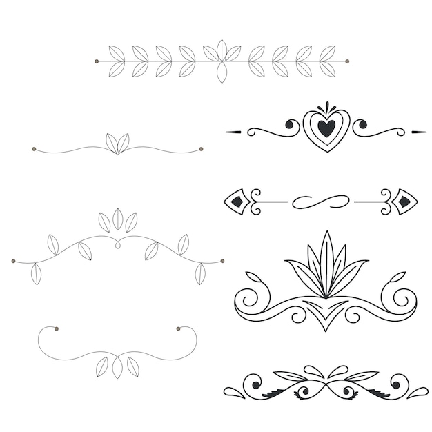 Ornamentos de álbum de bodas dibujados a mano vector negro