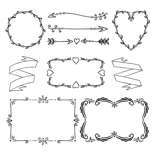 Ornamentos de álbum de bodas dibujados a mano vector negro