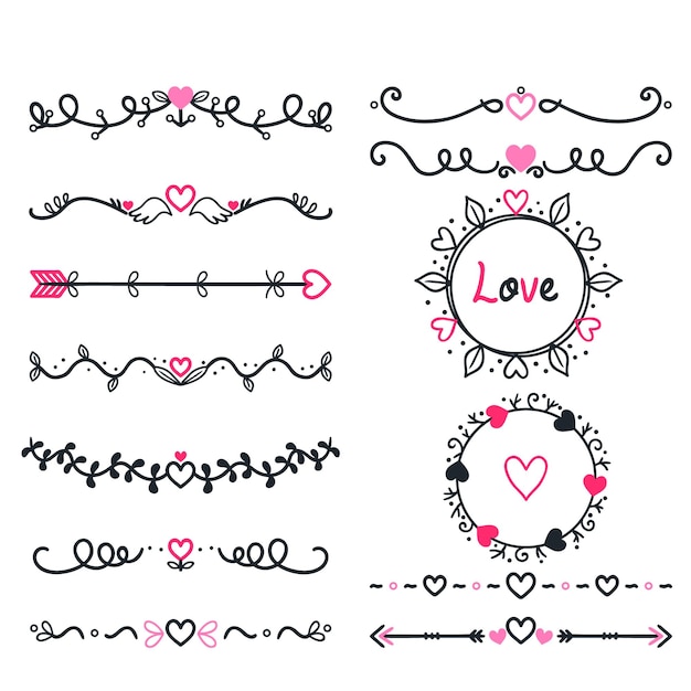 Ornamentos de álbum de bodas dibujados a mano vector negro