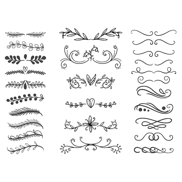 Ornamentos de álbum de bodas dibujados a mano vector negro