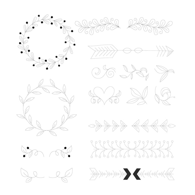 Ornamentos de álbum de bodas dibujados a mano vector negro