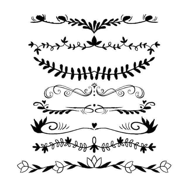 Ornamentos de álbum de bodas dibujados a mano vector negro