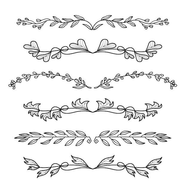 Ornamentos de álbum de bodas dibujados a mano vector negro
