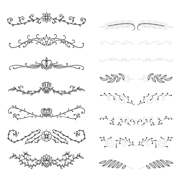 Ornamentos de álbum de bodas dibujados a mano vector negro