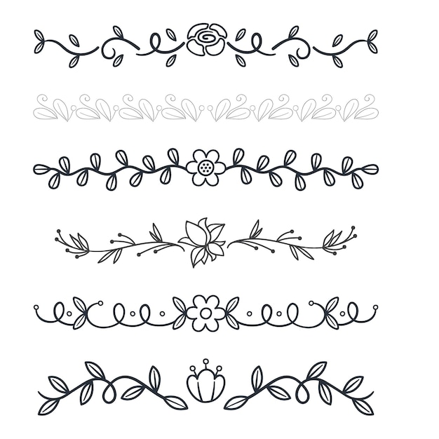 Ornamentos de álbum de bodas dibujados a mano vector negro