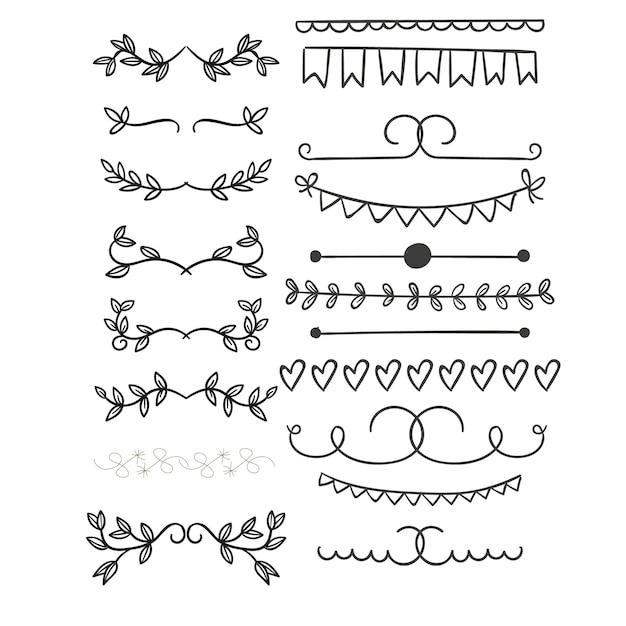 Ornamentos de álbum de bodas dibujados a mano vector negro