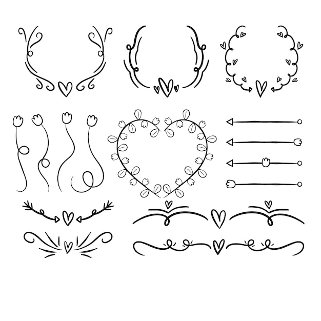 Ornamentos de álbumes de bodas dibujados a mano