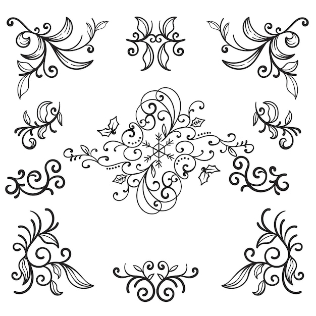 Ornamentos de álbumes de bodas dibujados a mano
