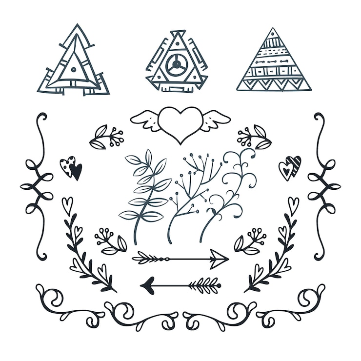 Vector ornamentos de álbumes de bodas dibujados a mano