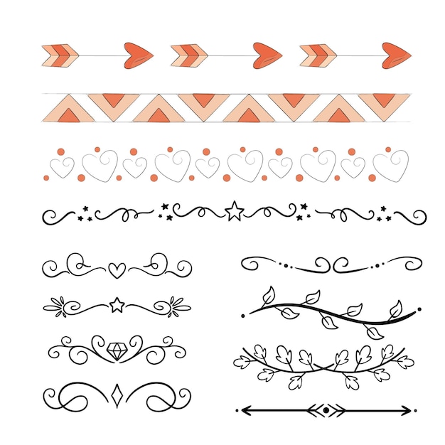 Ornamentos de álbumes de bodas dibujados a mano