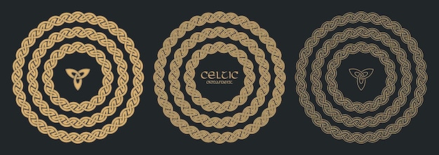 Ornamentos de borde de marco trenzado de nudo celta de tamaño de círculo Ilustración vectorial