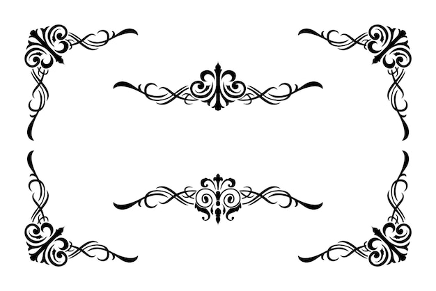Ornamentos clásicos de bodas Vitage Marcos Elementos separadores dibujados a mano Ornamentan la caligrafía Cartel de estilo victoriano
