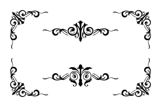 Ornamentos clásicos de bodas Vitage Marcos Elementos separadores dibujados a mano Ornamentan la caligrafía Cartel de estilo victoriano