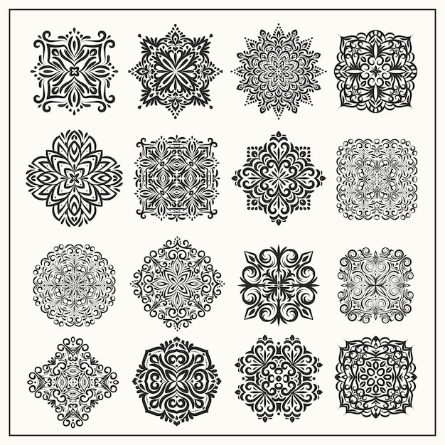Ornamentos clásicos Elementos ornamentales para azulejos de cerámica diseño de impresión decoración tatuaje de henna Mandalas