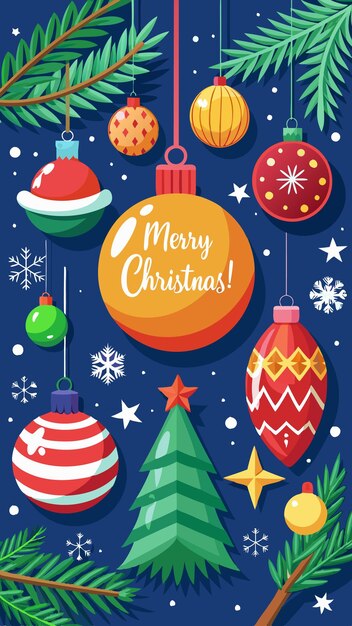 Ornamentos de Feliz Navidad e ilustración del árbol