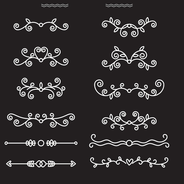 Ornamentos florecidos caligráficos Vintage conjunto vectorial de bordes dibujados a mano para el saludo Elemento vintage