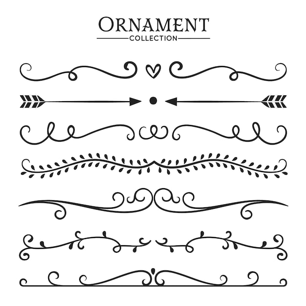 Ornamentos florecidos caligráficos Vintage conjunto vectorial de bordes dibujados a mano para el saludo Elemento vintage