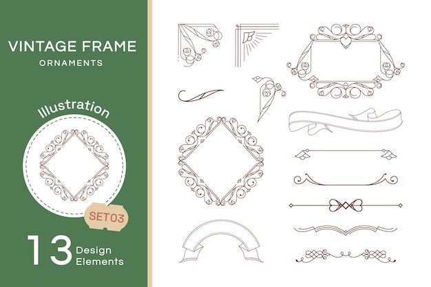 Ornamentos de marco vintage vectoriales conjunto 3