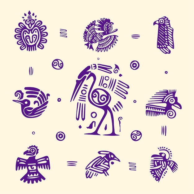 Ornamentos y símbolos aztecas y mayas ilustración vectorial