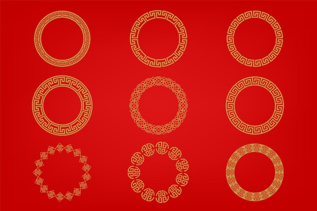 Ornamentos tradicionales chinos Conjunto de decoraciones del año lunar flores linternas nubes elementos e iconos