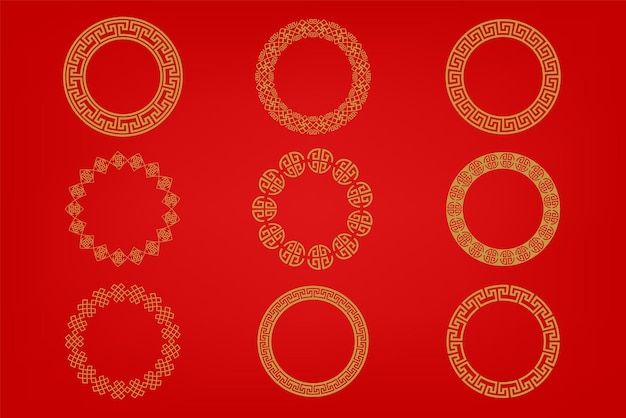 Ornamentos tradicionales chinos Conjunto de decoraciones del año lunar flores linternas nubes elementos e iconos