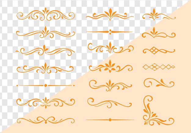 Ornate decorative flourishes and dividers in orange vector